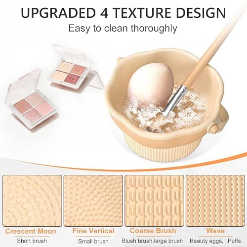 senbowe 3 in 1 Makeup Brush Cleaner Mat, Silicone Makeup Brush Cleaner Bowl Cosmetic Brushes Cleaning Pad Tool Organizer for Storage and Air Drying, Make Up Brush Washing Tool for Sponge thumbnail 4