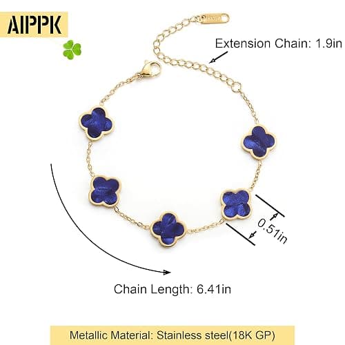 AIPPK 18K Gold Plated Clover Lucky Bracelet for Women White/Black/Red/Green Flower Four Leaf Link Bracelets Trendy Jewelry Gifts for Women thumbnail 2
