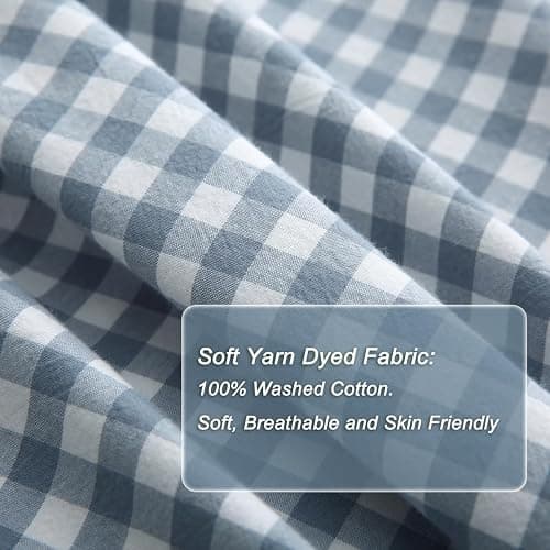 Silnuo Light Blue/White Gingham Plaid Ruffle Duvet Cover Set Full Size | 100% Washed Cotton 3 Pcs Vintage Checkered Chic Farmhouse Bedding Set Comforter Cover Set(Full,Light Blue/White) thumbnail 4