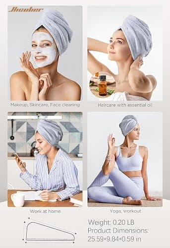 Hicober Microfiber Hair Towel Wrap, Fast Drying Hair Towels for Women, Soft Lightweight Quick Dry Turban for Curly & Long Hair–3 Pack(Blue/Grey/Pink) thumbnail 6