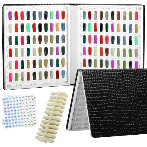 vnjaoi 120 Nail Color Chart Display Book, Plastic Nail Swatches Nail Gel Color Card with 240PCS Natural Colours Replacement Nails Nail Art for Nail Salons, DIY Nail Art at Home (Black) - Image 1