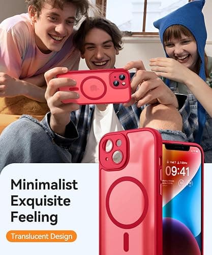 CANSHN Magnetic for iPhone 14 Plus Case, Upgraded [Full Camera Protection] [Compatible with Magsafe] [Translucent Matte] Shockproof Protective Phone Case for iPhone 14 Plus 6.7" - Red thumbnail 6