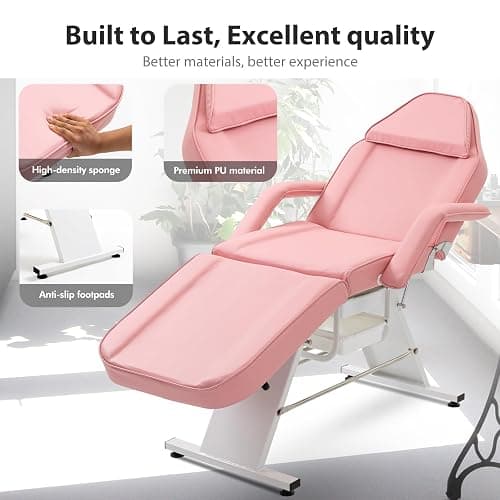 Jaxilyn Tattoo Chair Facial Bed with Two Trays Esthetician Bed Adjustable Folding Salon Bed with Hydraulic Stool Massage Bed for Professional Massage Facial Lash Beauty Treatment Spa Pink thumbnail 4