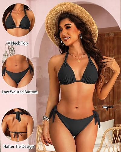 Women Halter Bikini Set - Two Piece Triangle Swimsuit Tie Bathing Suit 2025 Cute Swimwear thumbnail 6
