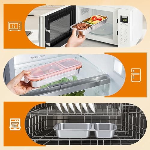 Etvski Stainless Steel Snack Box Container - 2 Pack Bento Box for Kids & Adults, 3 Compartment Leak-Proof Snack Containers with Lids (Orange) thumbnail 7