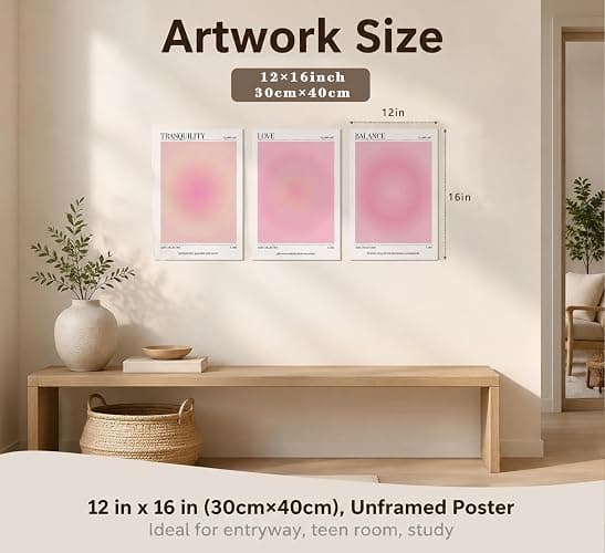 3pcs Pink Aura Collection Gradient Canvas wall art Positive Minimalist Fluppy Art Picture Wall Decor Trendy Aesthetic Poster Print Artwork for Bedroom, Living Room, girls room Home Decoration【UNFRAMED】 thumbnail 2