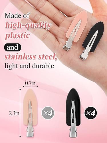 8Pcs No Bend No Crease Hair Clips- Styling Duck Bill Clips Alligator Hair Barrettes for Styling Sectioning, Small Gifts for Women Girls Salon Hairstyle Hairdressing Bangs Waves, Black & Pink thumbnail 6