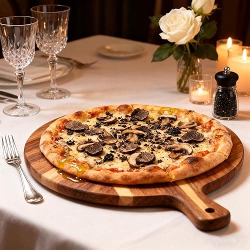 S310 Acacia Wood Round Cutting Board with Handle, Wooden Chopping Board for Meat, Cheese, Bread & Vegetables, Decorative Charcuterie Serving Board for Kitchen Cooking, Pizza & Party Dining, 17"x13" thumbnail 2