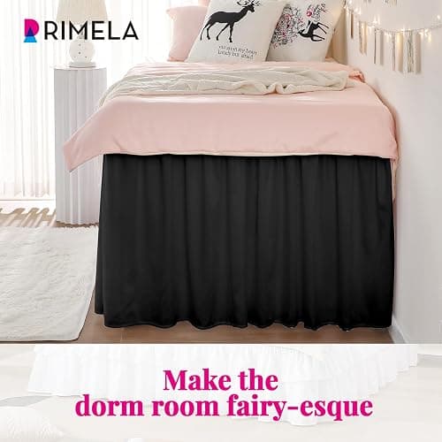 RIMELA Dorm Bed Skirt Twin XL 25 Inch Drop, Extra Long Wrap Around Elastic Bed Skirts Easy to Put On Twin Size Dust Ruffle, Black Bedskirt for Adjustable Bed Base Solid Silky Fabric Machine Washable thumbnail 6