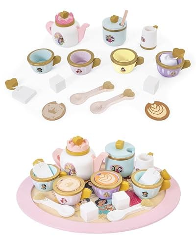 Disney Princess Wooden Tea Set – Pretend Play Tea Party Toy for Kids – Includes Teapot, Cups, Saucers, Spoons & Tray – Imaginative Role Play Set for Girls & Boys – Ages 3+, Pink - Image 1