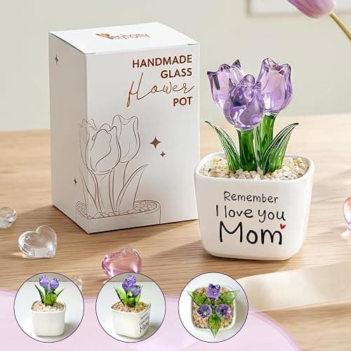 Birthday Gifts for Mom from Daughter Son - Mini Purple Glass Tulip | Remember I Love You Mom - Mom Birthday Gifts for Mothers - Collectible Flower Figurine thumbnail 4
