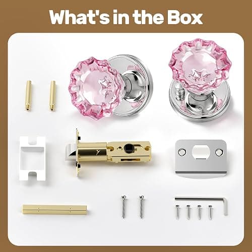 SHINY HANDLES Pink Glass Door Knobs Interior with Lock, Crystal Door Knob | Interior Rose Shape Polished Chrome Privacy Door Knob for Bedroom and Bathroom thumbnail 7
