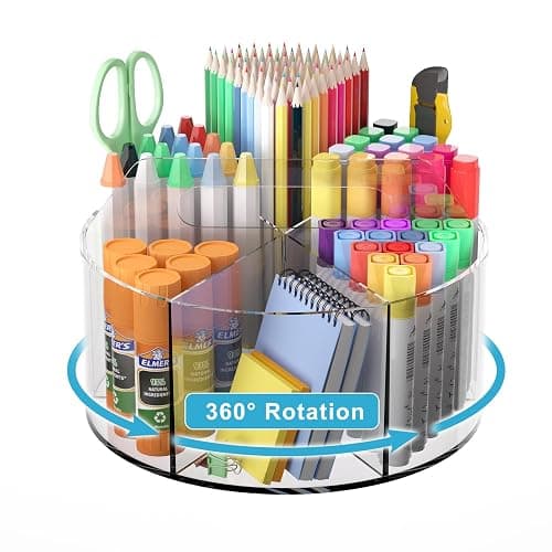 Rotating Markers Organizer for Kids, Acrylic Lazy Susan Organizers for Desks, 360 Degree Spinning Pencil Holders Pen Holders, Clear Arts and Crafts Organizer Storage, Art Supply Storage 6 Compartments - Image 1