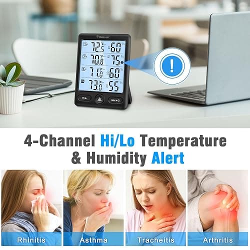 Geevon Indoor Outdoor Thermometer Wireless 3 Remote Sensors, 5-Inch Display Digital Hygrometer Thermometer Temperature Humidity Monitor with 8S Backlight, Battery-Powered (Black) thumbnail 7