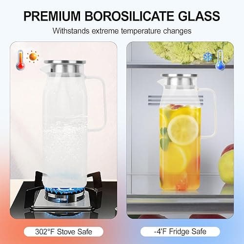 2 Pack (2 Liter 68 oz) Square Glass Pitcher with Lid and Spout, Easy Clean Heat Resistant, Borosilicate Glass Carafe for Hot/Cold Drink, Large Jug for Iced Tea, Coffee, Juice, Milk, Beverage thumbnail 5