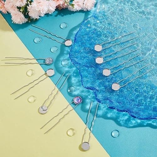 UNICRAFTALE 20 Sets U Shape Hairpins Platinum Round Bezel Tray Blank Hair Pins Brass DIY Cabochon Hair Pins Supplies with Glass Cabochons 12mm Tray Hair Clips 80mm Long Hair Fork for Jewelry Making thumbnail 2
