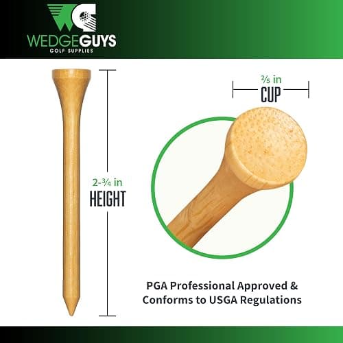 Wedge Guys Bamboo Golf Tees 2-3/4" | 100,250,500 or 1000 pcs. | Extra Durable & Stronger Than Wood Tees | Biodegradable & Less Friction | PGA Professional Approved, Golf Tees Bulk Bag thumbnail 3