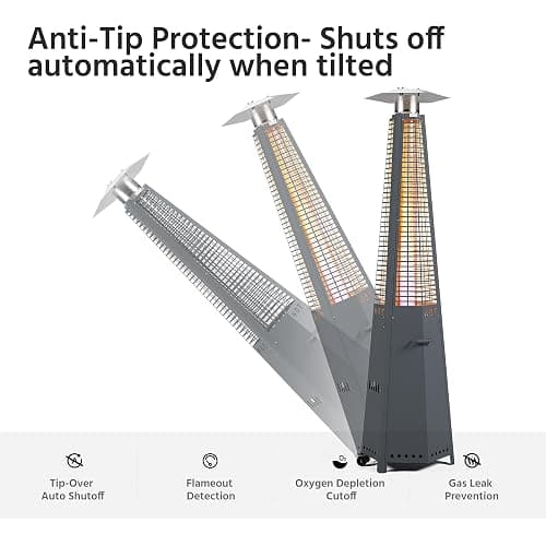 LAUSAINT HOME Pyramid Patio Heater, 48,000 BTU Outdoor Propane Heaters for Outdoor Use, Upgraded 91" Quartz Glass Tube Heater for Patio, Deck Backyard Commercial with Tip-Over Protection thumbnail 5