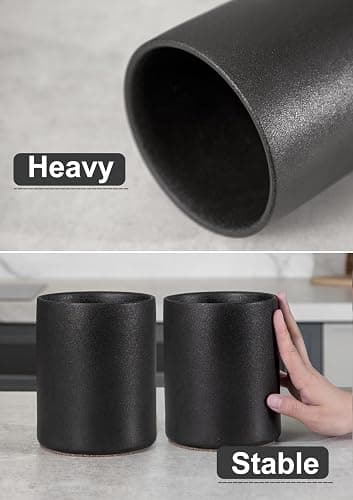 Nucookery Utensil Holder, 6.4" Ceramic Kitchen Utensil Holder with Countertop-Protection Cork Bottom, Farmhouse Kitchen Decor for Counter, Christmas Gift (Stone Black) thumbnail 5