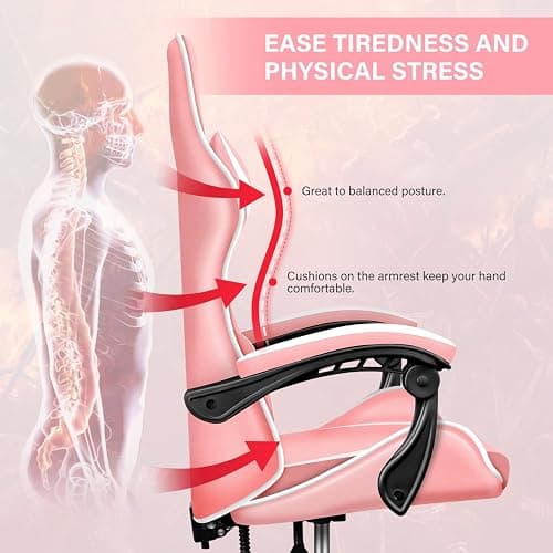 YSSOA Pink Gaming Chair, Big and Tall Gamer Chair, Racing Style Adjustable Swivel Office Chair, Ergonomic Video Game Chairs with Headrest and Lumbar Support thumbnail 5