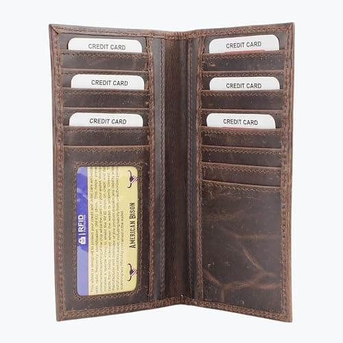 American Bison Tooled Side Rodeo Wallet with Conchos – Oil Pull Up – Durable, Stylish & RFID Protected (Long Horn, Brown) thumbnail 4