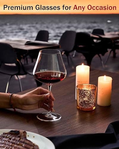 JBHO Hand Blown Italian Style Crystal Burgundy Wine Glasses - Lead-Free Premium Crystal Clear Glass - Set of 2-21 Ounce - Gift-Box for any Occasion thumbnail 2