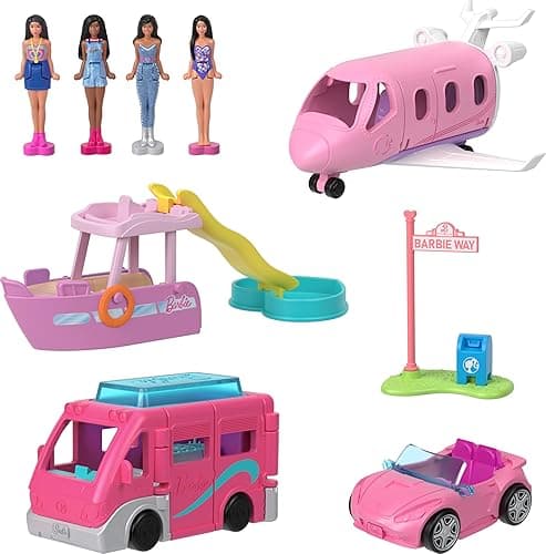 Barbie Mini BarbieLand 4-Pack Doll & Toy Vehicle Set with 4 Barbie Mini Dolls (1.5-inch) & 4 Iconic Vehicles with Color-Change Surprise thumbnail 3