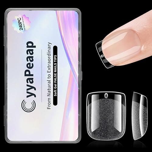 Short Nail Tips Extra Short Square Soft Gel Nail Tips 240Pcs Fake Nails Pre-Shaped Half Matte Acrylic Full Cover Clear Pre Etched Nails for Nail Extension Manicure Home DIY Salon 12 Sizes Gelly Tips - Image 1