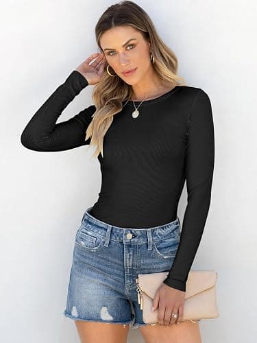 ANRABESS Women Long Sleeve Shirts Rib Knit Slim Fit Tops Basic Tee 2025 Fall Outfits Casual T-Shirt Underscrubs Layer Clothes thumbnail 3