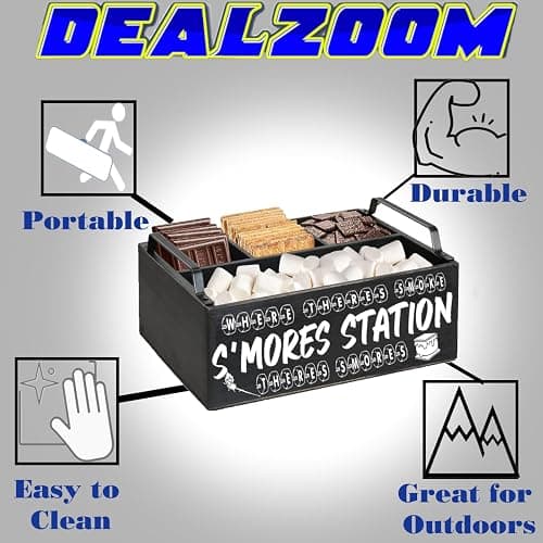 DEALZOOM Smores Station (Black Mini 11x7x3) - Wooden Smores Caddy Holder with Handles - S'Mores Serving Tray for Kitchen - Smores Maker Box for Smores Kit Camping Decor - Smores Accessories Organizer thumbnail 4