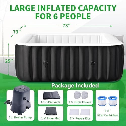 Inflatable Blow Up Hot Tub, 4-6 Person Square Portable Hot Tub, Leak-Proof PVC Outdoor Spa with 130 Strong Air Jets thumbnail 8