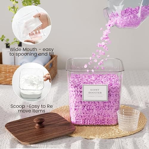Laundry Pods Storage Container, Clear Laundry Room Organization and Storage,Detergent Powder Container,with Wooden Lids & Labels, 3+1 Pack（Dark Brown） thumbnail 4