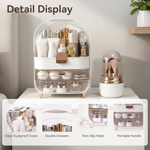 Makeup Organizer Countertop, Skincare Bathroom Counter Organizer, Storage Box Cosmetic Display Cases, Teen Girl Gifts Trendy Stuff Make up Organizers for Vanity, Dresser (Rose Gold) thumbnail 5