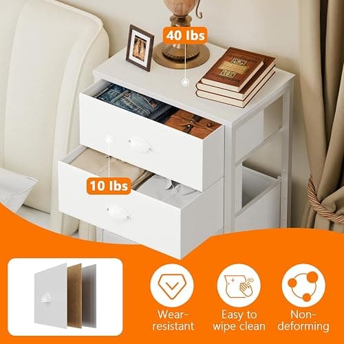 Furnulem White Tall Dresser for Bedroom with 7 Drawers, Vertical Chest of Drawer in Closet, Nightstand Storage Tower Unit Organizer with Fabric Bins for Dorm,Living Room,Entryway,Hallyway - White - 11.4"D x 15.8"W x 47.5"H (7 Drawers) thumbnail 6