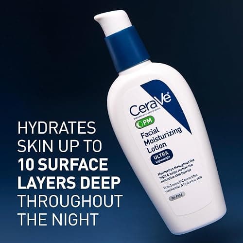 CeraVe PM Facial Moisturizing Lotion, Night Cream with Hyaluronic Acid and Niacinamide, Ultra-Lightweight, Oil-Free Moisturizer for Face, 3 Ounce thumbnail 3