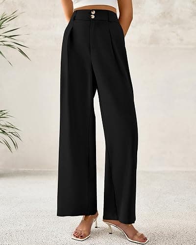 BTFBM Women Wide Leg Dress Pants 2026 High Waisted Button Pleated Business Casual Trousers Office Work Palazzo Pants thumbnail 5