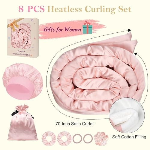 Ystrybo Satin Heatless Hair Curler Curls Overnight Hair Curlers to Sleep In, Hair Curlers No Heat Curls Overnight, Heatless Curling Set for Women Long Hair - 8 Pcs (Blush Pink) thumbnail 4