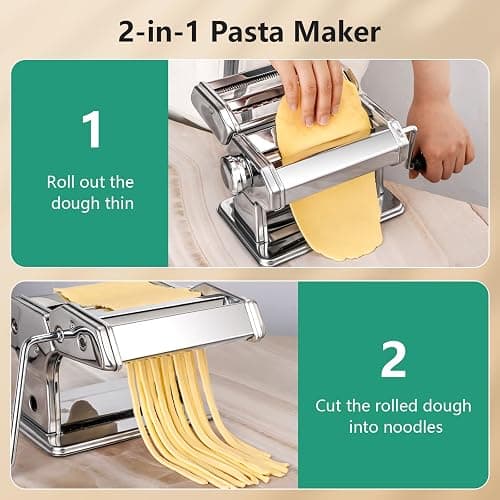 YASHE 3-in-1 Pasta Maker with Cleaning Kit, Adjustable Thickness Settings Pasta Maker Machine with Pasta Roller and Cutter, Dual Width Noodle Maker for Pasta, Spaghetti, Fettuccine, Lasagna thumbnail 4