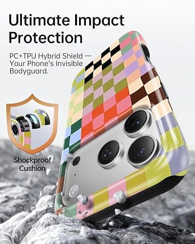 TAMUEL Colorful Checkered Phone Case for iPhone 17 Pro Max, Compatible with Magsafe, Trendy Cute Gingham Aesthetic Fun Magnetic Slim Shockproof Protective Women Girl Cover Case thumbnail 4