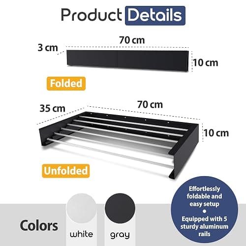 HYK Wall Mounted Clothes Airer - Foldable Clothes Drying Rack - 35kg Capacity - Indoor & Outdoor Use Easy to Install - Retractable Drying Rack for Laundry, Bedroom, Garden (WHITE, 70 CM) thumbnail 2
