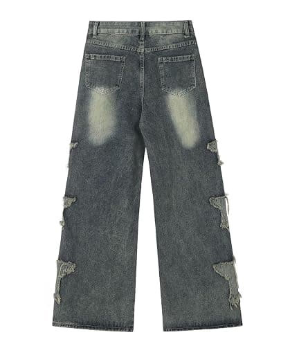 Lafaguw Baggy Jeans Star Patchwork High Waist Loose Pants Grunge Emo Clothing thumbnail 5
