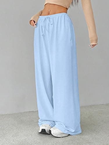 Verdusa Women's Wide Leg Sweatpants Elastic Waist Casual Long Lounge Pants | Loose, Soft, Stretchy, Drawstring, High Waisted, Comfy Trousers, Fall Outfits thumbnail 4