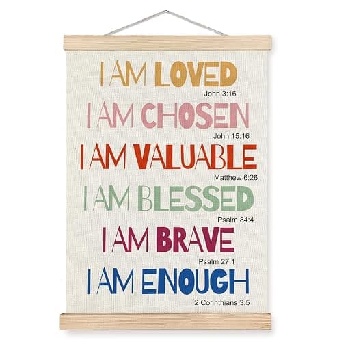SPBL&L Boho Motivational Christian Wall Art Poster Hanger Frame, I Am Loved Bible Verse Positive Affirmation Hanging Canvas Pictures Prints Wall Decor for Kids Room Bedroom Nursery, 12x16 Inch - Image 1