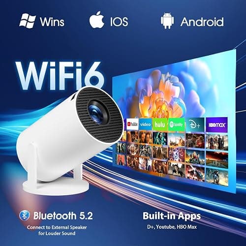 Mini Projector with WiFi and Bluetooth Built-in Apps Smart Projector Support 4K 1080P FHD 180° Adjustable Auto Keystone Compatibile with HDMI/TV Stick/Memory Stick/Laptop, White thumbnail 6