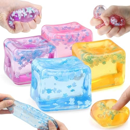 Chridark Ice Cube Fidget Toy for All Ages: 4 Pcs Sensory Squishy Fidget Toys, Square Stress Balls, Classroom Prizes, Anxiety Relief Stress Cube Gift for Kids Teens Adults - Image 1