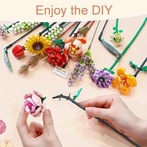 Wealrotn Artificial Flowers Construction Set Flowers Plants Bouquet Fake Flowers for Decorations, Decoration Flower Rose Adults for Home Gift, DIY Gifts Brick Flowers thumbnail 4