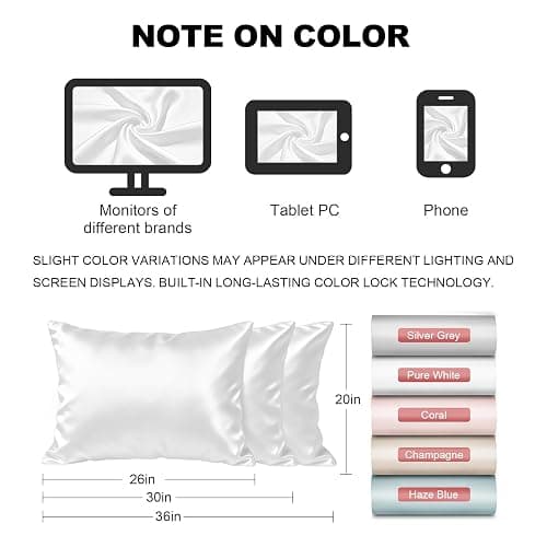 LYSHIN White Silk Pillow Cases Standard Size with Hidden Zipper | 19 Momme Mulberry Silk Pillowcase for Skin and Hair, Anti-Acne, Hypoallergenic, Cooling, Beauty Sleep, Gifts for Women thumbnail 2