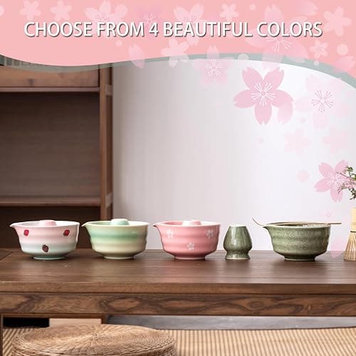 Buucup Matcha Whisk Set, Ceramic Matcha Bowl with Spout, Pink Matcha Kit | Includes bamboo whisk, holder, scoop and stainless sifter. Japanese-style matcha set designed for smooth tea preparation. thumbnail 7