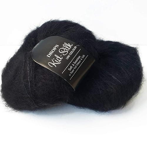Mohair and Silk Yarn Drops Kid-Silk, 0 or Lace, 2 Ply, 0.9 oz 230 Yards per Ball (02 Black) - Image 1