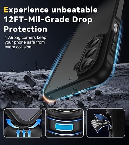 ivoler 3 in 1 Case for Samsung Galaxy A18 / A17 with 2 Pieces Tempered Glass,[Military Protection] Translucent Anti-Shock Protective Cover-Black thumbnail 4